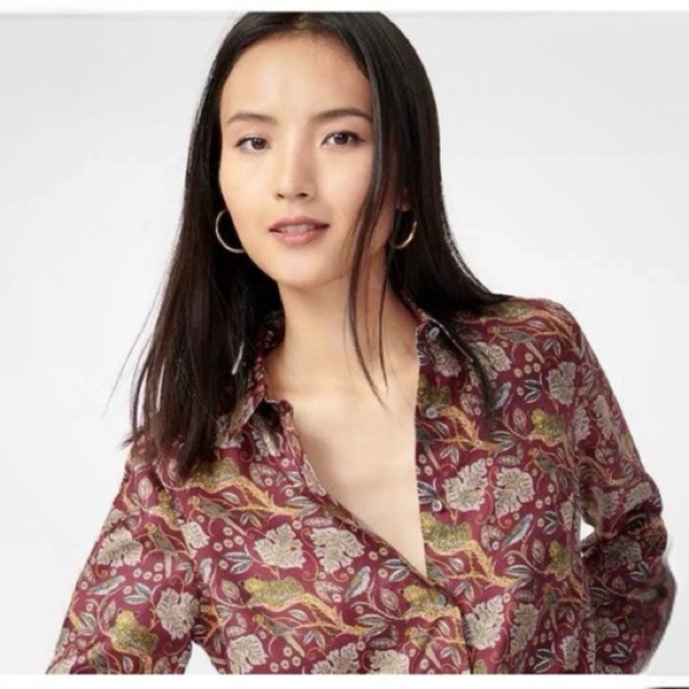 J. Crew Collection Silk Twill Jungle Cat Button Down Blouse